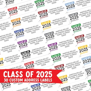 Schulabschluss-Adressaufkleber, Klasse von 2025, personalisierte Rückversandaufkleber für Einladungen und Ankündigungen von Abschlussfeiern