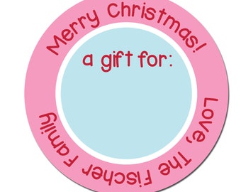 Personalized Christmas Gift Sticker | Christmas Labels | Happy Holidays Personalized Holiday Gift Tags, Holiday Labels |  Pink Christmas