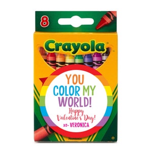 Crayon Valentine Day Stickers, You Color My World, Rainbow Valentine Treat Tags