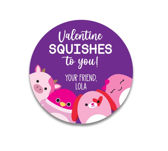 Squishmallow Valentine Stickers, Custom Class Valentine Stickers for Kids,  Squish Valentine, Valentine's Day School Party Treat Stickers 