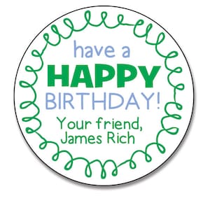 Personalized Birthday Gift Stickers, Boy Birthday, Blue and Green, Happy Birthday Stickers, Gift Labels for Birthday Favors, Gift Tags