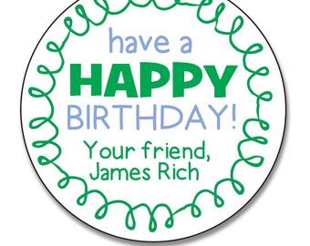 Personalized Birthday Gift Stickers, Boy Birthday, Blue and Green, Happy Birthday Stickers, Gift Labels for Birthday Favors, Gift Tags