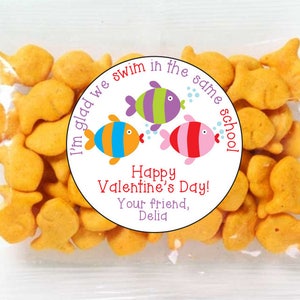 Goldfish Valentine's Day Treat Bag Stickers, Kids School of Fish Valentines, Classroom Valentine Treats