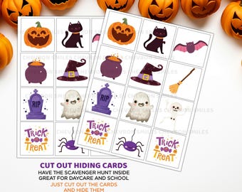 Plik do druku z grą w chowanego na Halloween | Jesienna gra edukacyjna dla dzieci na Halloween | Natychmiastowe pobranie | Cyfrowe karty do zabawy w chowanego na Halloween