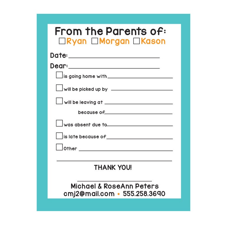 School Notepad, Excuse Pad for School, Notes for School, Parent Notes for School, Back to School, School Notes, Personalized Excuse Pad image 1