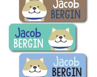 30 Waterproof Name Labels Personalized for School, Camp or Daycare | Shibu Ina Dog | Dishwasher Safe