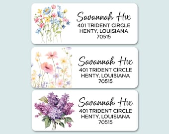 Custom Address Label | Floral Personalized Return Mailing Labels | Personalized | Spring Wild Flowers | Set of 60 Stickers | 3 Designs