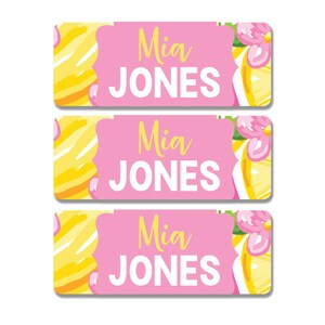 Personalisierte Namensetiketten Mädchenschule, Kita und Lager Wasserfester Namensaufkleber, Boho Chic Zitronenblumen Etiketten, Spülmaschinenfest
