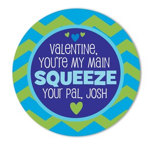 Pegatinas del día de San Valentín, pegatinas personalizadas del bolso de la golosina de San Valentín para el aula. Main Squeeze Valentine, San Valentín Applesauce