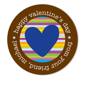 Personalized Valentine Gift Stickers, Kids Classroom Gift Bag Labels, Valentine&#39;s Day Gift Tags, Blue Heart