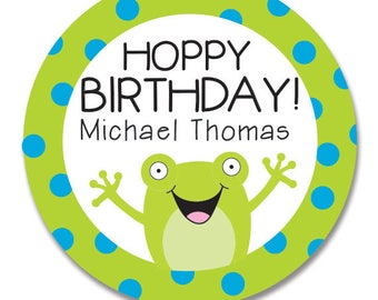 Birthday stickers, Personalized Birthday Party Gift Tags, Frog Stickers, Hoppy Birthday