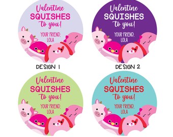 Squishmallow Valentine Stickers,  Custom Class Valentine Stickers for Kids, Squish Valentine, Valentine's Day School Party Treat Stickers