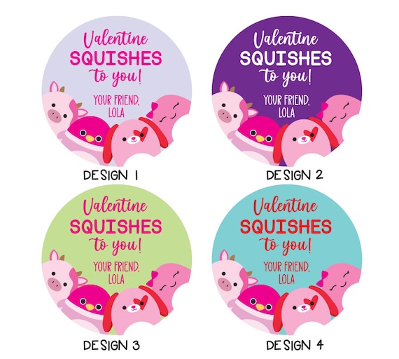 Squishmallow Valentine Stickers, Custom Class Valentine Stickers for Kids,  Squish Valentine, Valentine's Day School Party Treat Stickers 