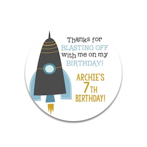 Rocket ship BIrthday Sticker, Boys Personalized Birthday Favor Tag, Outer Space  theme Birthday, Favor Goodie Bag Stickers, Spaceship