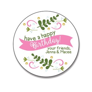 Floral Birthday Stickers, Personalized,  Gift Labels, Laurel, Wreath, Floral, Banner, Birthday Gift Tags Favors, Gift labels