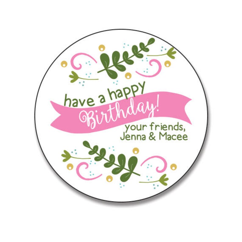 Floral Birthday Stickers, Personalized, Gift Labels, Laurel, Wreath, Floral, Banner, Birthday Gift Tags Favors, Gift labels image 1