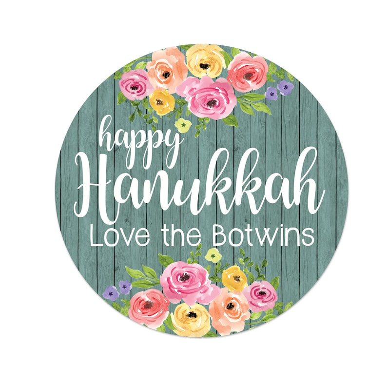 Hanukah Stickers Hanukkah Floral Gift Stickers Chanukkah Stickers Personalized Hanukkah Stickers
