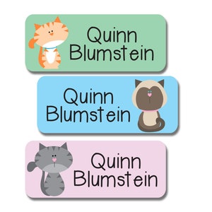 Girls Name Labels | Waterproof Stickers for Kids | Cat and Kitten Stickers | Baby Bottle Labels
