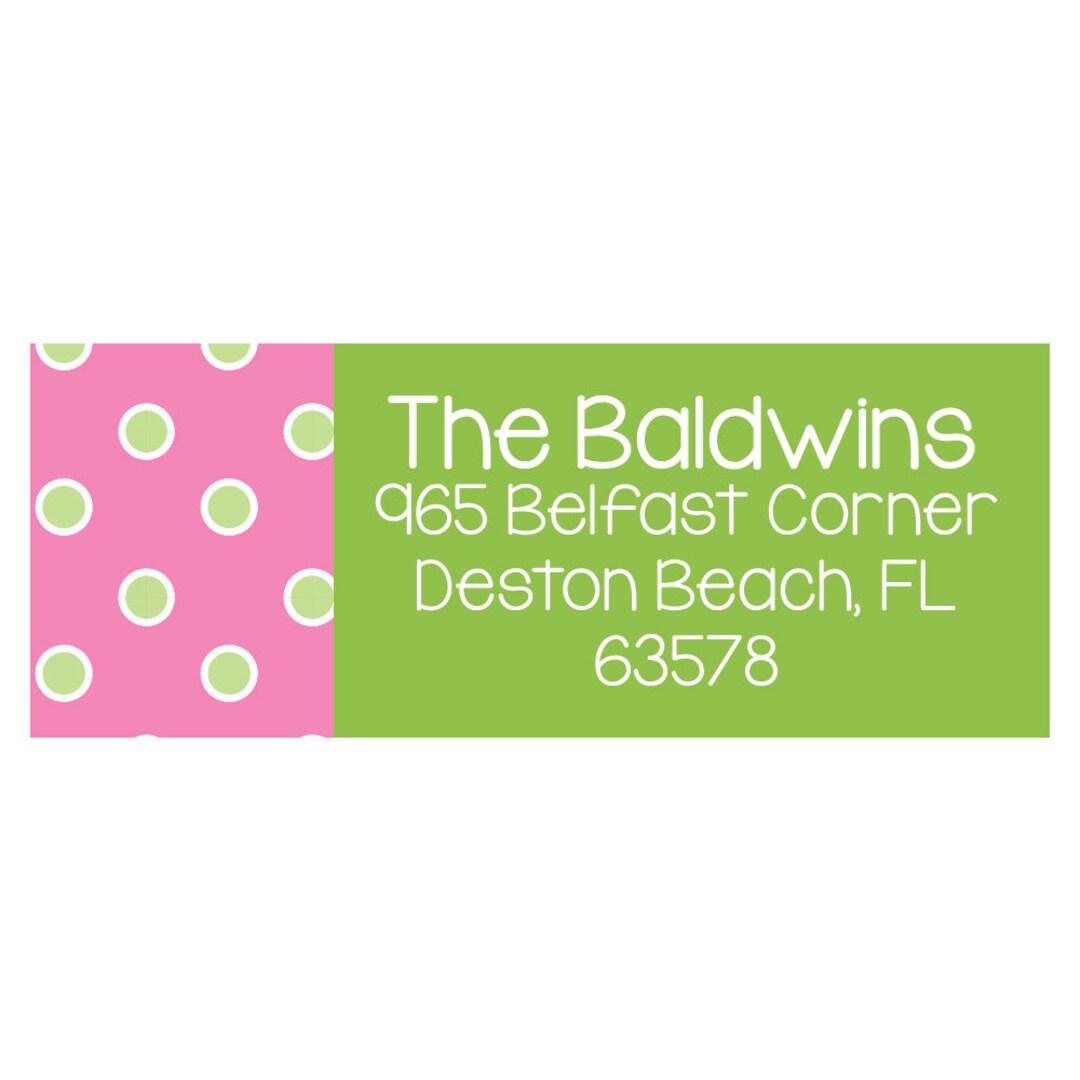 Address Labels, Pink and Green Preppy Mailing Labels, Polka Dot Return