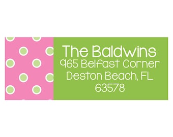 Address Labels, Pink and Green Preppy Mailing Labels, Polka Dot Return Address Labels, Custom Address Labels Personalized