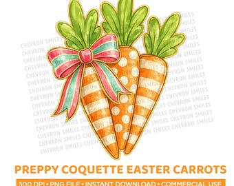 Coquette Preppy Easter Carrots PNG | Watercolor Easter Clipart | Bow Carrot Design | Spring Sublimation | Instant Download Commercial Use