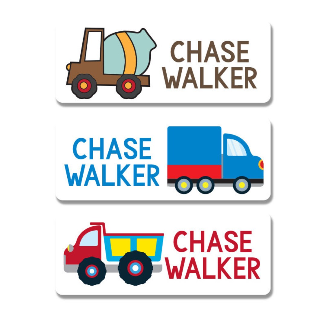 Truck Name Labels for Daycare, School and Camp Personalized School