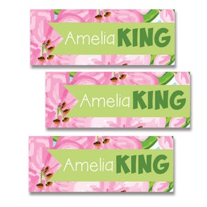 30 Blumen Etiketten, personalisiert, wasserdicht, Mädchen-Etiketten, Mädchen wasserdicht Aufkleber, Blume Sommercamps Etiketten