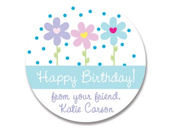 Flower Birthday Stickers, Kids Birthday Stickers, Personalized Gift Stickers, Birthday Favor Stickers, Sticker Girls, Custom Labels Gifts