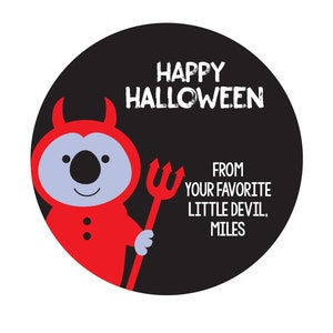 Personalizowane naklejki na Halloween | Koala Bear | Mały Diabełek | Torby na smakołyki do klasy dla dzieci na Halloween | Torby na smakołyki lub kufer