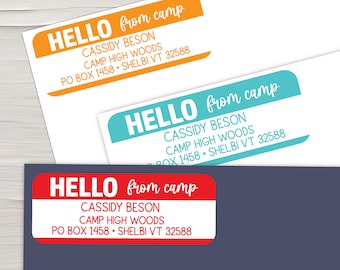 Personalized Camp Address Labels, Hello From Camp Stationery, Return Mailing Labels for Summer Camp, Custom Stickers for Camping