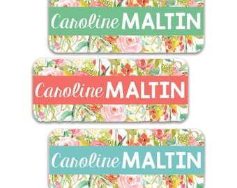 30 Girl Waterproof Labels, Floral Name Labels for School, Daycare, Camp, Dishwasher Safe, Personalized Name Labels