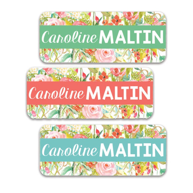 30 Girl Waterproof Labels, Floral Name Labels for School, Daycar 30 Girl Waterproof Labels, Floral Name Labels for School, Daycar