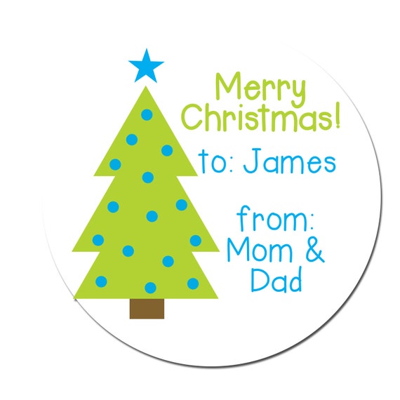Merry Christmas Sticker Holiday Labels Christmas Tree Round ...