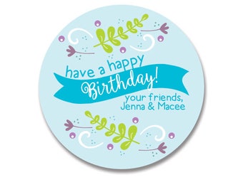 Flower Birthday Gift Stickers, Personalized Gift Tags for Birthday, Floral Wreath Stickers