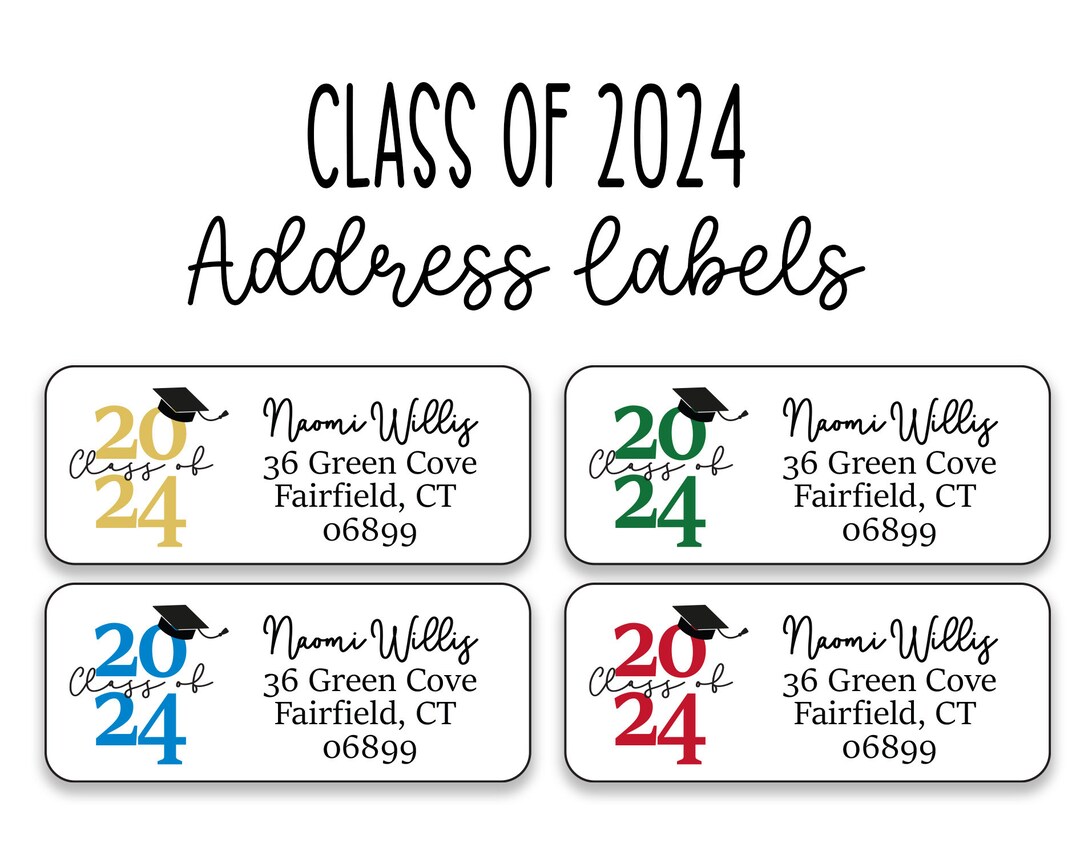 Class of 2024 Graduation Address Labels Personalized High School
