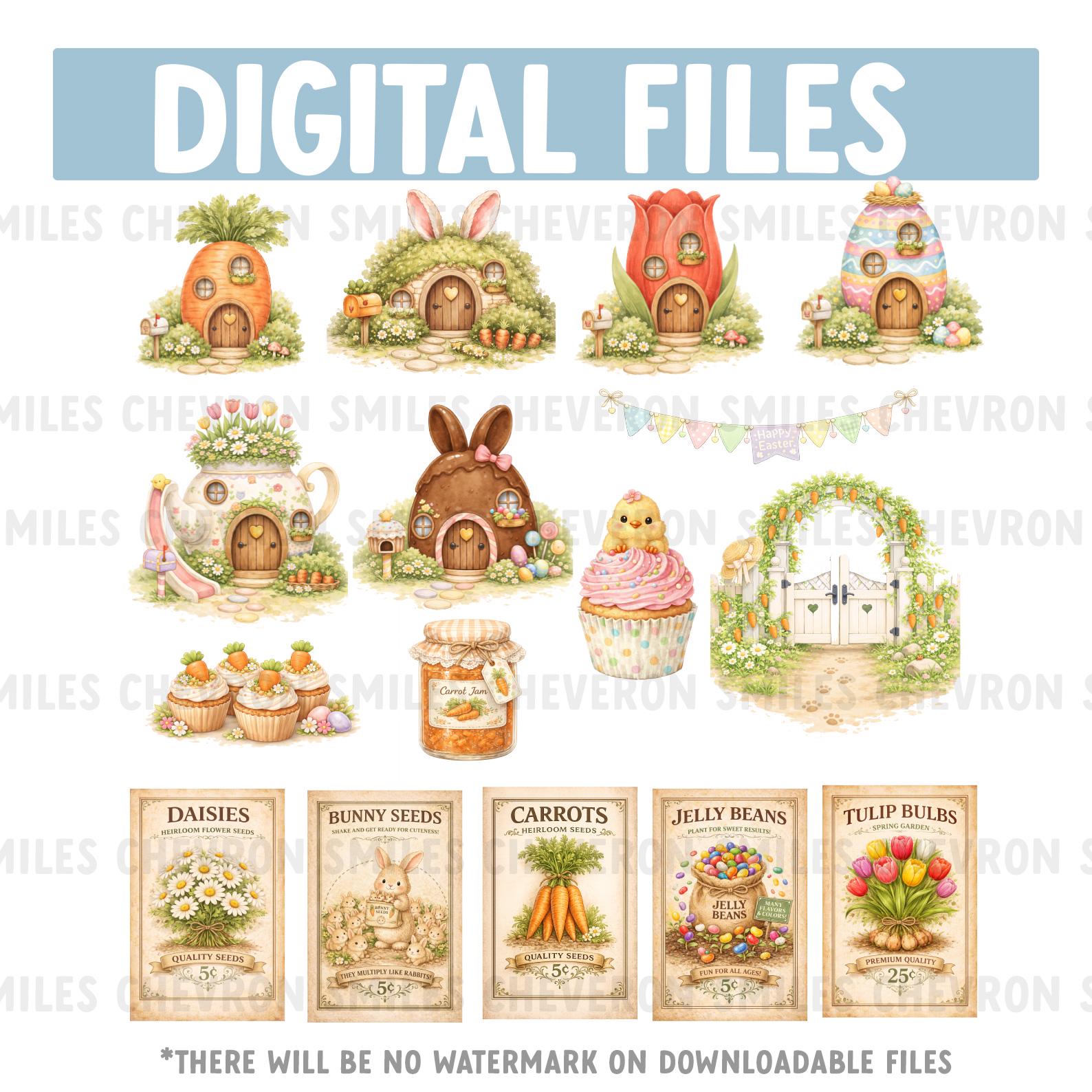 Easter Bunny Clipart PNG, Watercolor Spring Clipart, PNG Bundle Cute ...