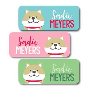 waterproof school labels for girls, name labels for daycare, camp, back to school, puppy stickers