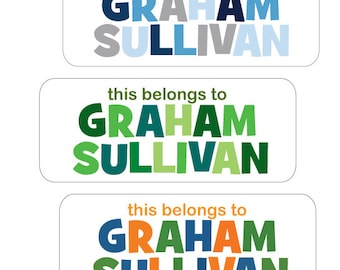 Name Labels - 30 Personalized Waterproof Stickers for Boys, Dishwasher safe and great for daycare, school, camp.  Boys Name Labels