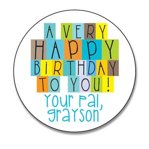 Gepersonaliseerde verjaardag sticker, verjaardag cadeau sticker, kinderen cadeau labels, gepersonaliseerde kinderen cadeau sticker, Jongens verjaardag ronde labels,