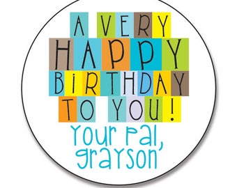 Personalized birthday sticker, birthday gift sticker, kids gift labels, personalized kids gift sticker, Boys Birthday Round Labels,