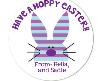 Easter Stickers, Easter Bunny Gift Labels, Easter Treat Bag Stickers, Personalized Labels, 12 Easter Bunny Favor Stickers for Kids