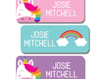 Unicorn Naamlabels | Gepersonaliseerde vaatwasser veilige waterdichte stickers voor kinderopvang en school