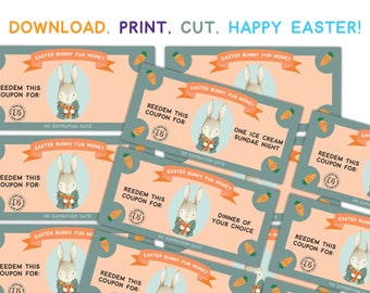 Printable Easter Bunny Bucks,  Easter Bunny Money, Kids Easter Egg Stuffers, Easter Play Money, Easter Coupon for Easter Baskets, Treats