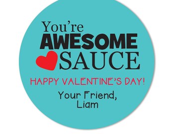 Ehrfürchtig Sauce Valentinstag Aufkleber, personalisierte Klassenzimmer Valentine zugunsten Tags für Schule, Applesauce Valentine, Jungen
