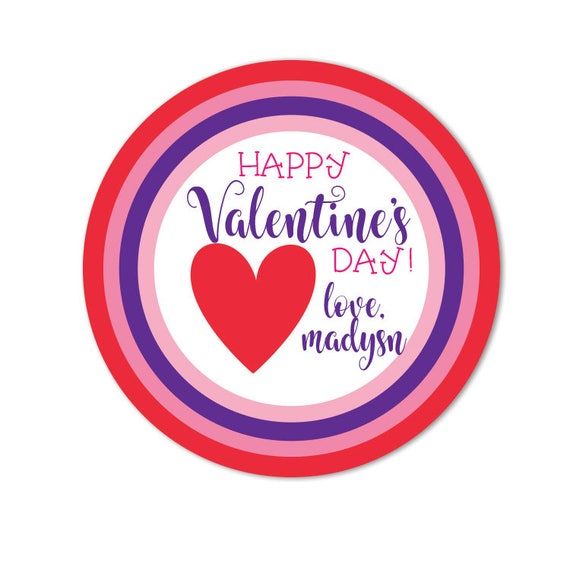 Happy Valentine's Day Stickers for Kids, Valentine's Day Class Candy Bag  Gift Sticker, Red and Purple Hearts, Valentine Tags 