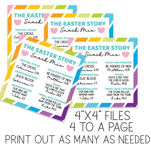 The Easter Story Snack Mix Printable Tag |  Download File | Easter Basket Filler for Kids | Easter Treats