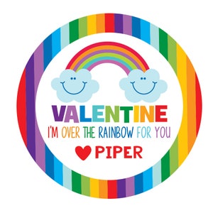 Rainbow Valentine&#39;s Day Stickers | Personalized School Treat Stickers for Valentine Exchange