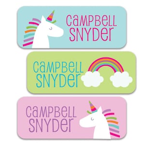 Waterproof Name Labels for School, Daycare, Camp  Personalized Name Labels for Girls, Unicorn Rainbow Design, Unicorn Stickers