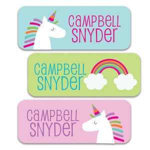 Einhorn Regenbogen Name Etiketten, Einhorn Aufkleber, personalisierte Namen Etiketten, Schule Namen Etiketten, wasserdichte Aufkleber für Kinder, Einhorn Etiketten,