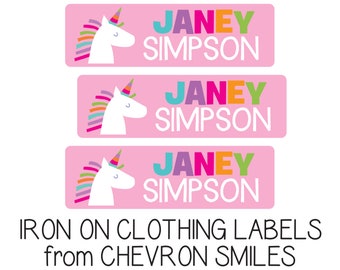 Unicorn Iron On Name Labels for Camp, Daycare and School.  Laundry and washing machine safe for Clothing
